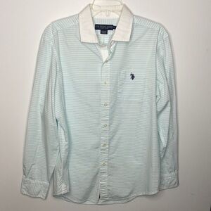 U.s. POLO ASSN Light Blue and White Striped, Button Down Dress Shirt, Size Large